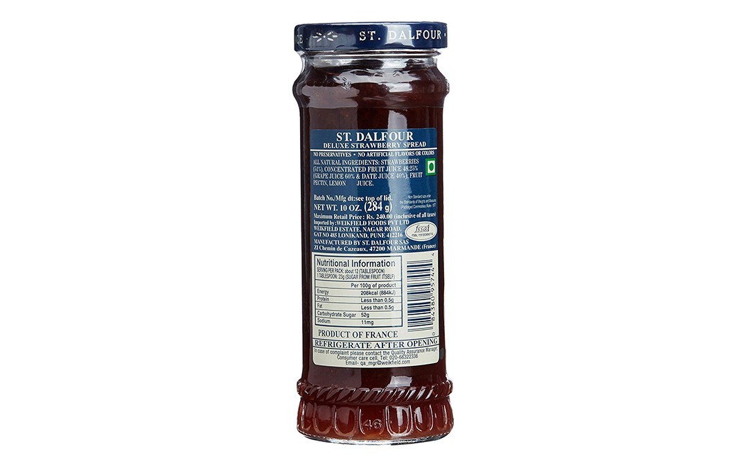 St. Dalfour High Fruit Content Spread Strawberry   Glass Jar  284 grams
